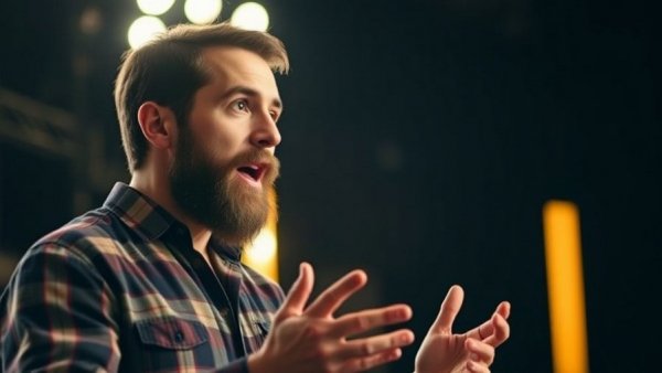 Bearded man discussing ambition and success in technology