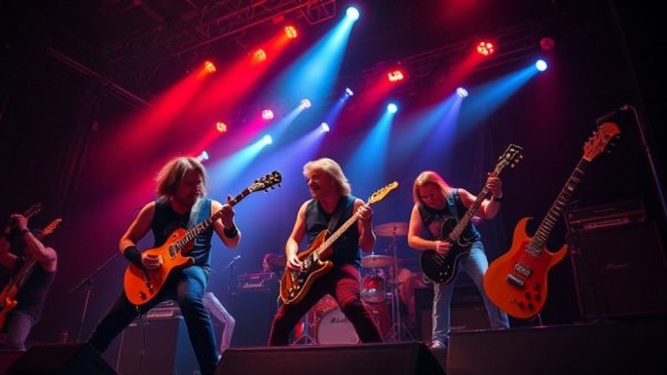 Rock band stage performance marking live music revenue milestone