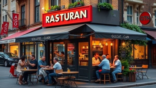 Urban restaurant with outdoor seating, highlighting key costs.