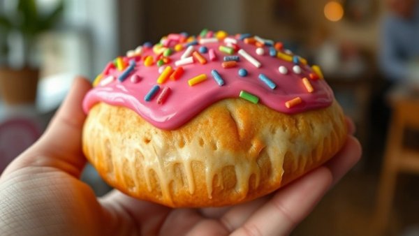 Colorful Taco Bell birthday cake empanada with pink icing and sprinkles