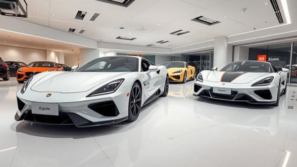 Xiaomi branded sport cars in modern dealership showroom highlighting Chinese automakers impact on U.S. dealerships.
