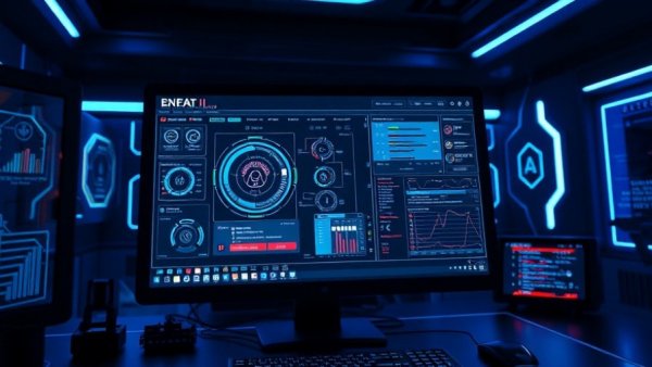 Futuristic computer screen showing AI software setup, Oracle Fusion Setup AI Agents.