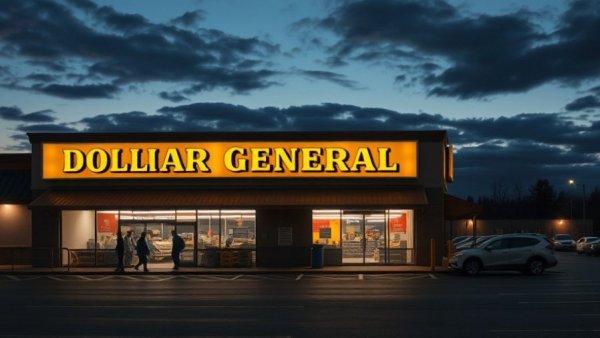 Dollar General storefront at night, related to FTC lawsuit.