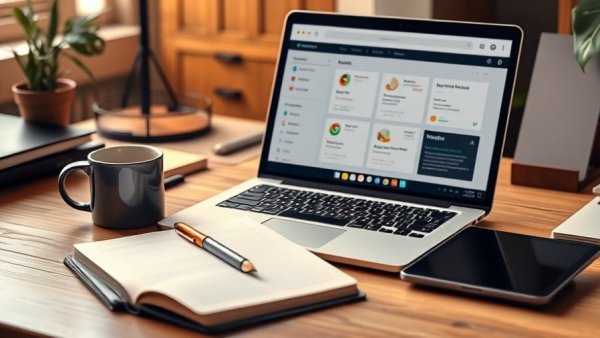 Essential tools for remote work operations on a wooden desk setup.