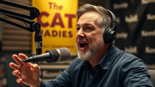 Man discussing passionately in a podcast studio, exploring why would you not be happy for other people.