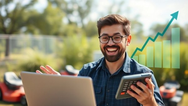 Money Mistake Lawn Care Business Owners Make outdoors with graph overlay