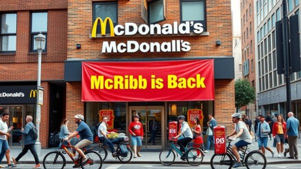 Street view of McDonald's with 'McRib is Back' banner