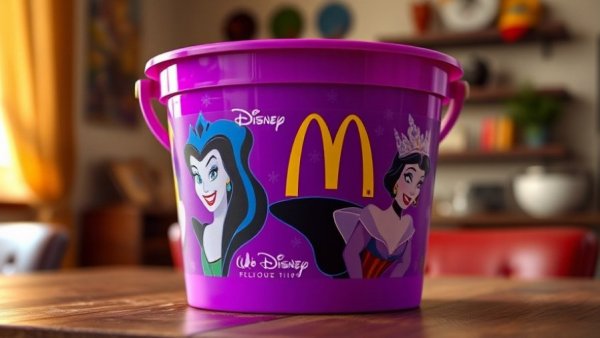 Vibrant purple Halloween bucket, McDonald's Disney Villains theme.