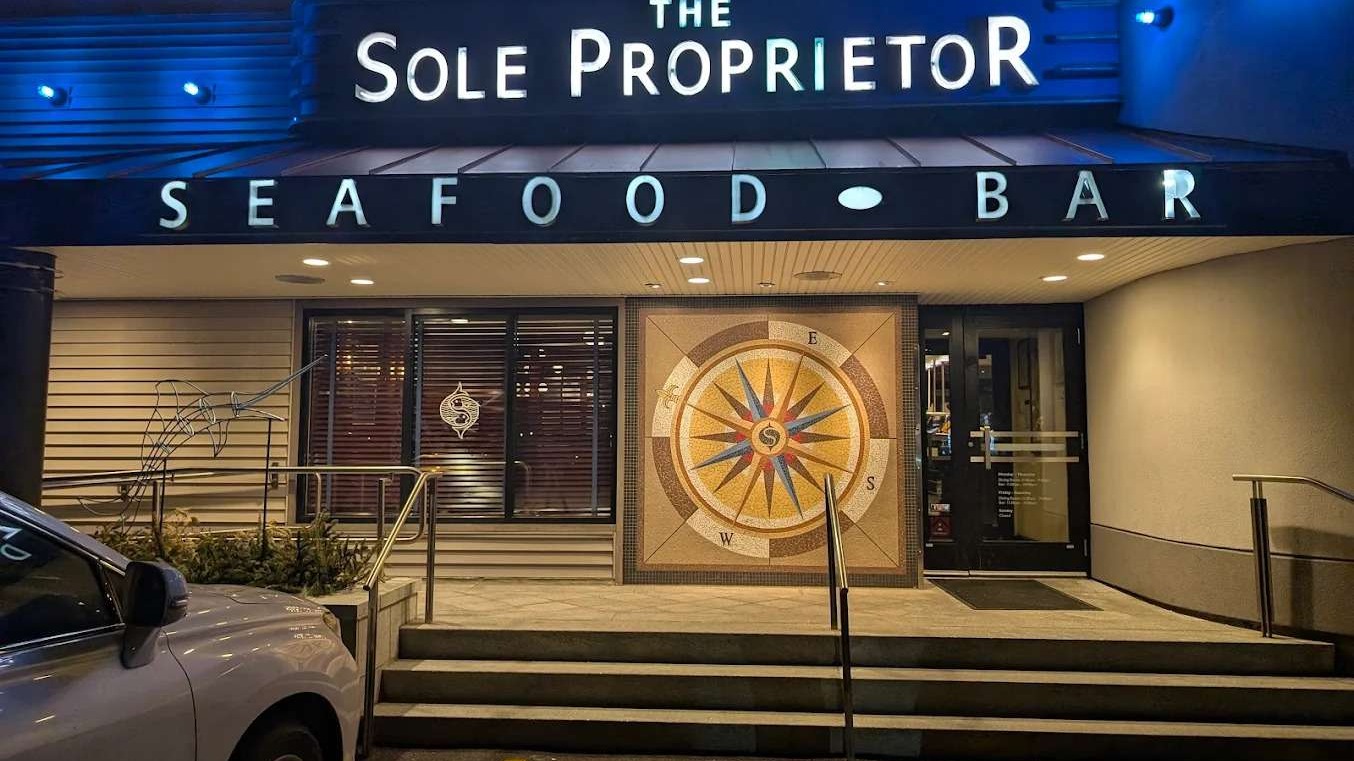 The Sole Proprietor Worcester, Massachusetts seafood restaurant blue sign exterior
