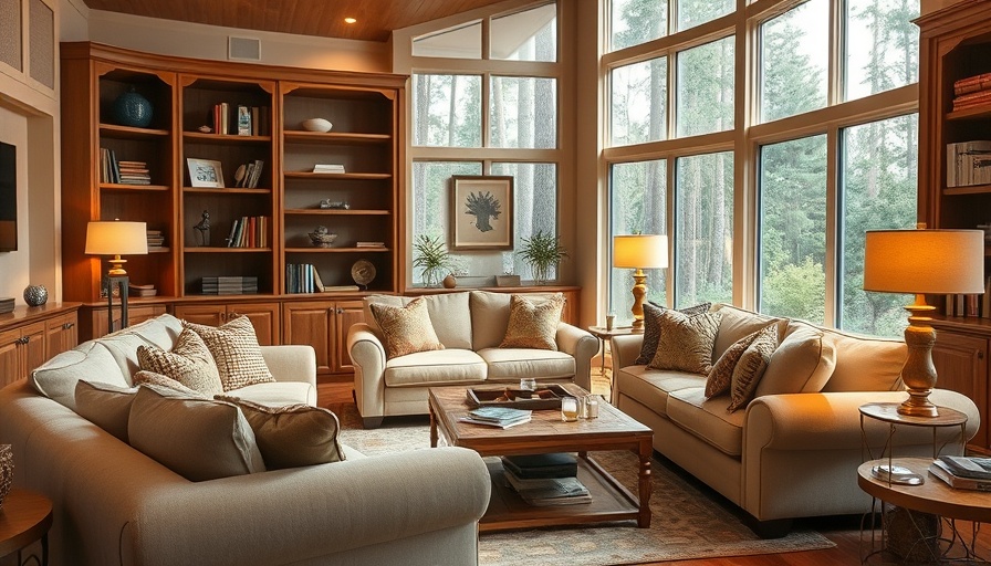 Cozy living room design with natural lighting, elegant decor.