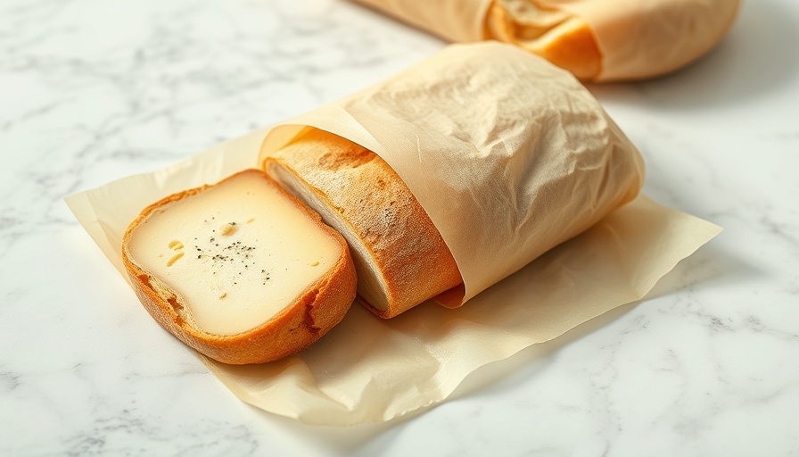 Artisanal bread and cheese in beeswax wraps, plastic-free kitchen swaps.