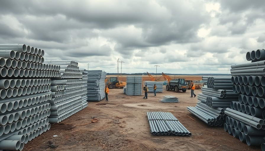 Organized PVC pipes at construction site for data centers healthcare growth.