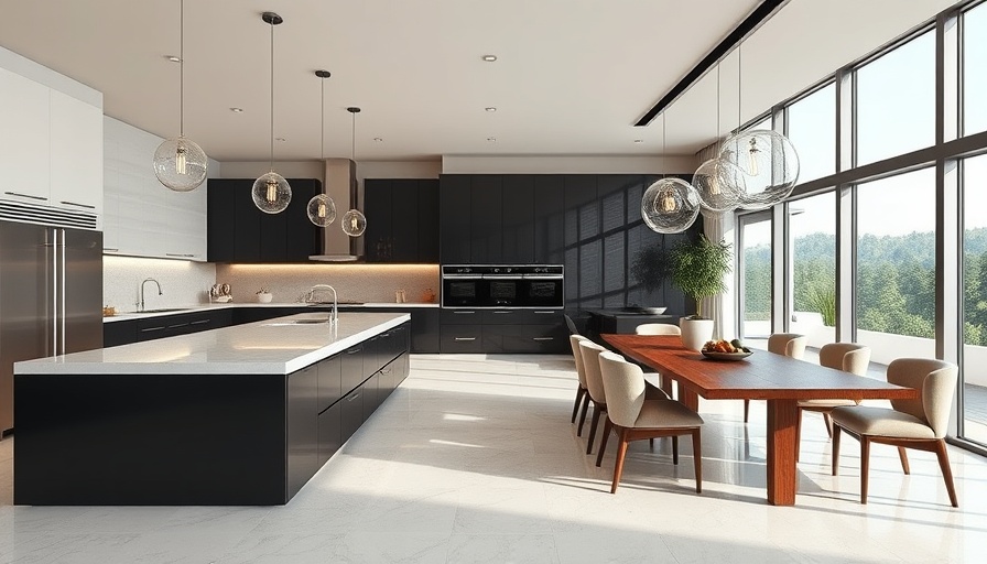 Modern kitchen showcasing elegant design with dining area, home remodeling service near me.