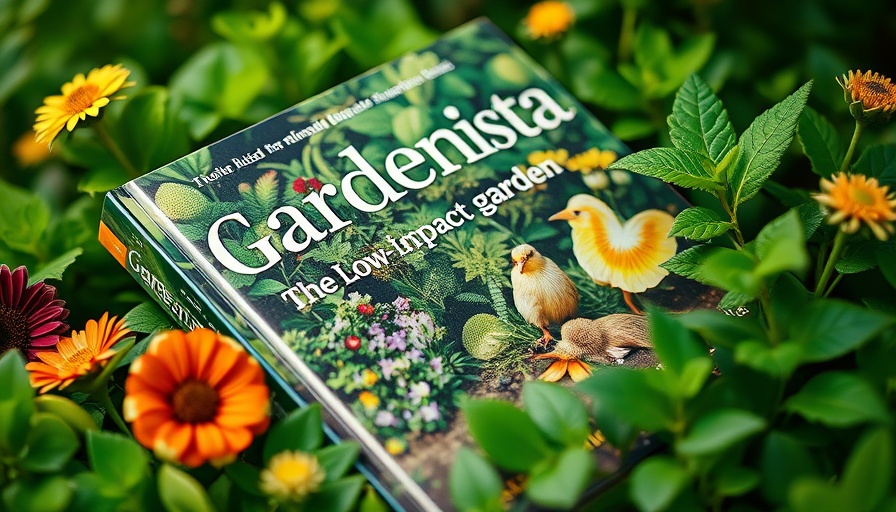 Book on low-impact gardening techniques amidst lush greenery