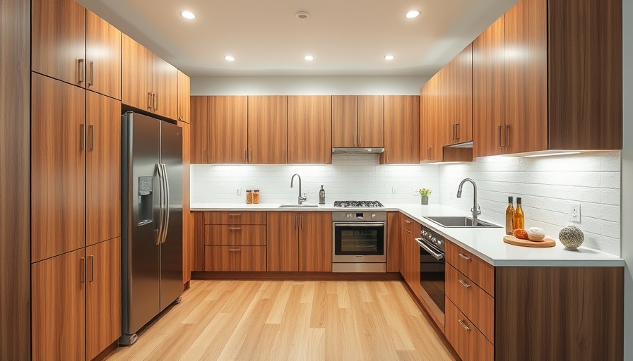 Modern kitchen design with wooden cabinets and white countertops in a home remodeling service.