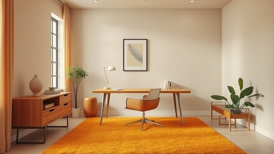 Wall to Wall Carpet Makes a Comeback in modern home office with warm tones.