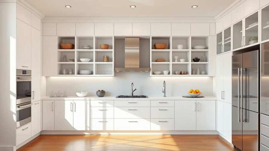 Modern kitchen with white cabinets and stainless steel appliances in remodeling.