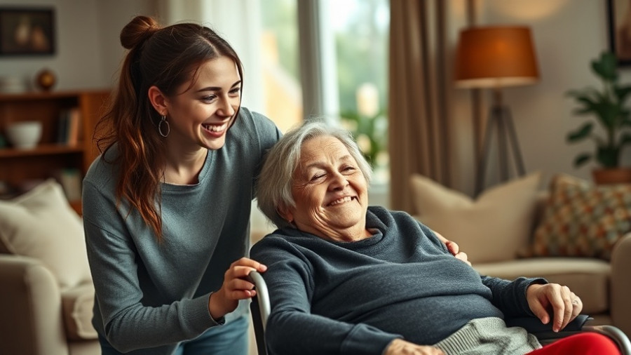Personal care assistants role: Young female assisting elderly woman in wheelchair.