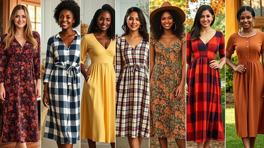 Women showcasing stylish Thanksgiving dresses in chic settings.