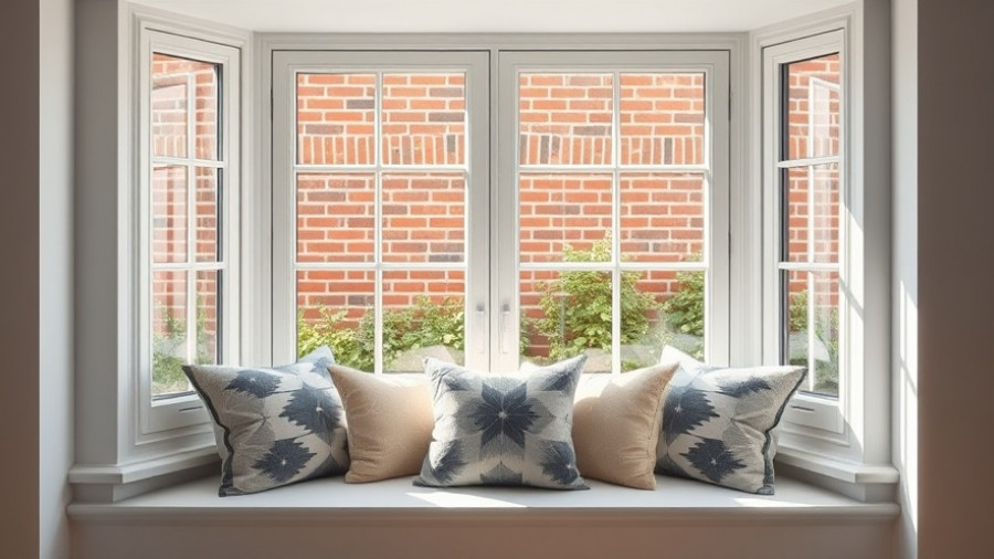 Elegant bay window enhances home value in the UK with pillows and scenic view.
