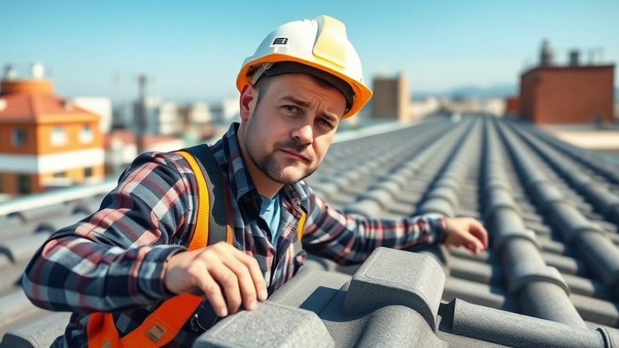 Construction worker repairing roof tiles, highlighting affordable roof replacement.