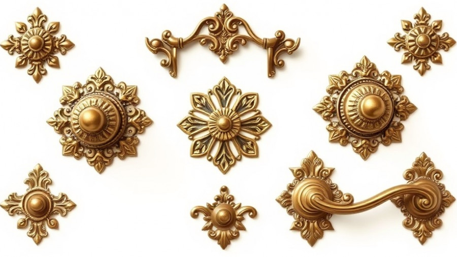 Ornate vintage brass door hardware for choosing decorative door elements.