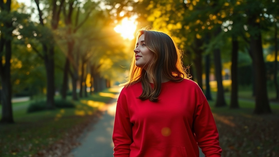 Woman walking for mental health improvement on a scenic path.