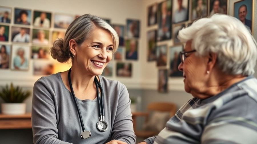 Caring primary care doctor benefits patient in cozy room with family photos.