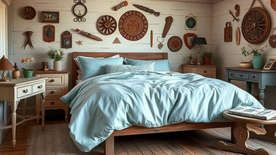 Charming vintage bedroom with poplin bedding in a confident color palette.