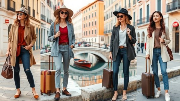 Packing light for Italy: chic clothing and canal scene collage.