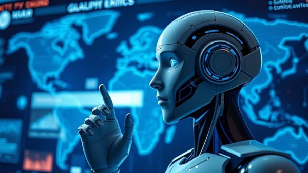 Futuristic digital search interface with AI pondering, smarter way to search.