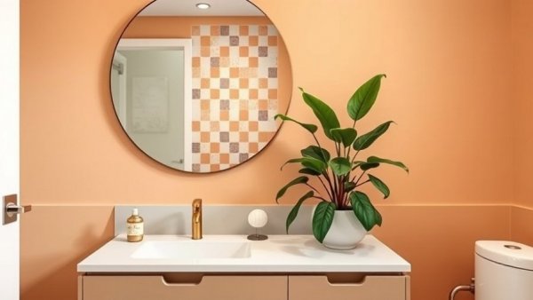 Modern kids' bathroom with stylish tile ideas and warm design.