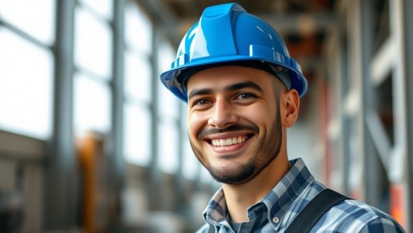 StructureSpy.com Explore Structures: Smiling engineer in a blue hard hat.