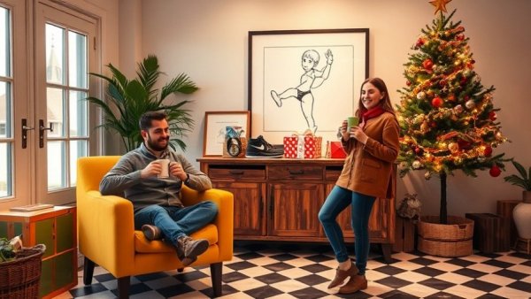 Festive gift guide for him in a cozy holiday setting.