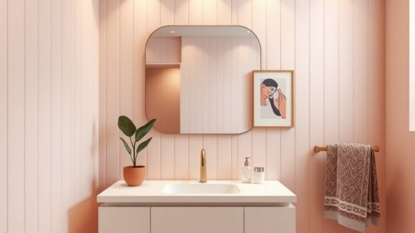 Stylish modern bathroom with elegant decor and lighting.