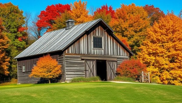 Charming rustic barn with autumn foliage, related to kitchen remodeling