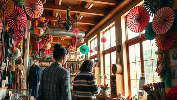 Best True Crime Podcast: Woman exploring eclectic boutique with colorful decor.