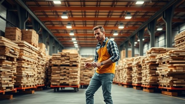 Man organizing lumber in a warehouse for home remodeling service near me.