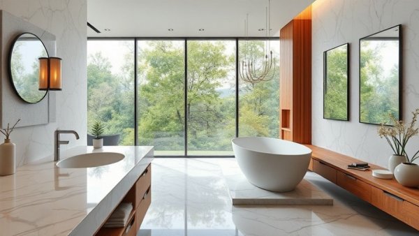 Affordable bathroom remodel with marble countertop and tub for aging parents.