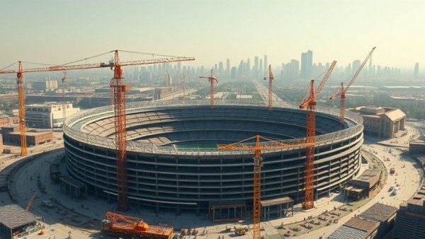 Stadium construction site with city backdrop for home remodeling service near me.
