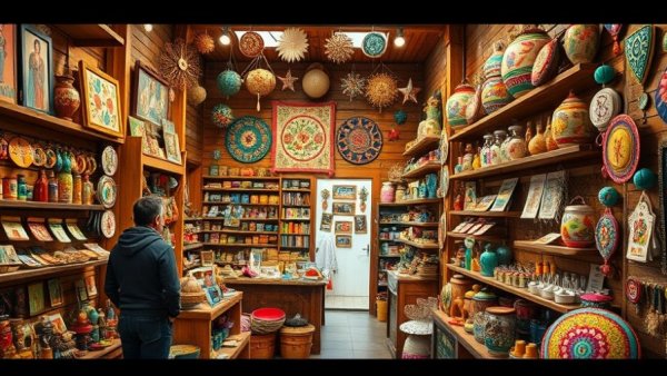 Eclectic shop with colorful handmade DIY gift ideas on display