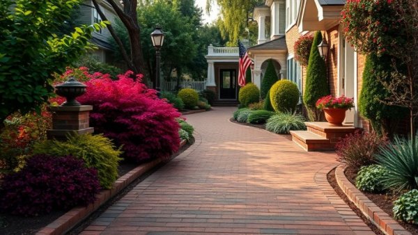 Charming pathway in well-maintained garden showcasing seasonal masonry maintenance.