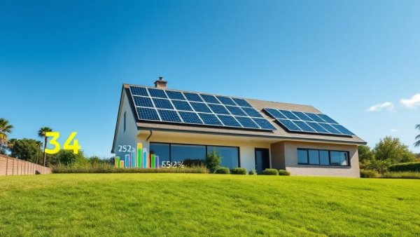 Modern house with solar panels and energy data visualization, solar loan programs.