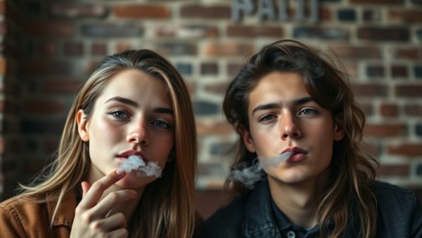 Young adults vaping indoors, highlighting vaping surpasses smoking.
