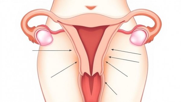 Diagram of endometriosis in female reproductive system, educational illustration