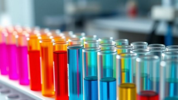 Colorful lab test tubes related to schizophrenia treatment serotonin.