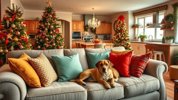 Cozy Christmas living room perfect for watching TV shows.
