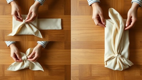 Step-by-step zero waste wrapping with furoshiki cloth.