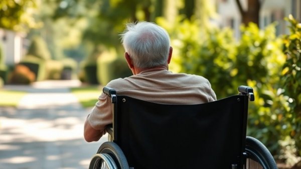 Elderly person in wheelchair reflecting on memory loss causes and Alzheimer's early signs