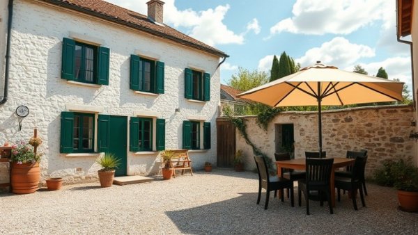 Little Mill Abergavenny historic building with white facade and green windows in a courtyard.